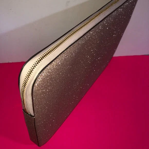 Kate Spade Tinsel Rose Gold Glitter Laptop Tablet Sleeve Case Pink Gift Bag Set Sleeves